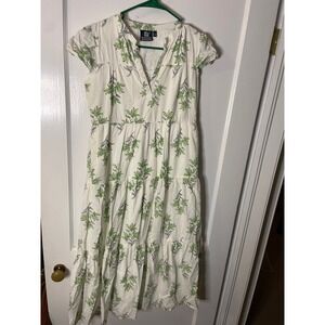 Madison Mathews White Green Floral Tiered Maxi Dress XS‎ Cottgecore